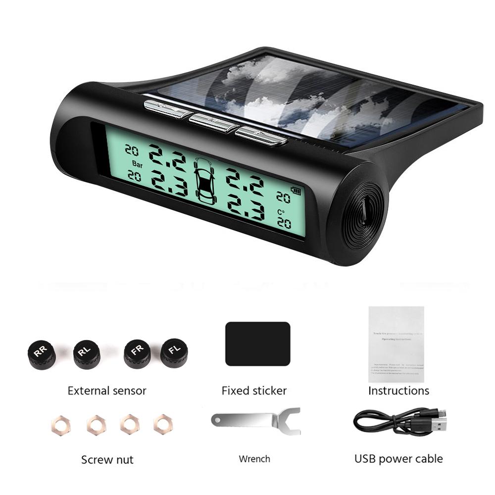 

Автомобильная интеллектуальная система контроля давления в шинах TPMS на солнечной энергии с 4 внешними датчиками для измерения температуры шин и давления воздуха в шинах NEW