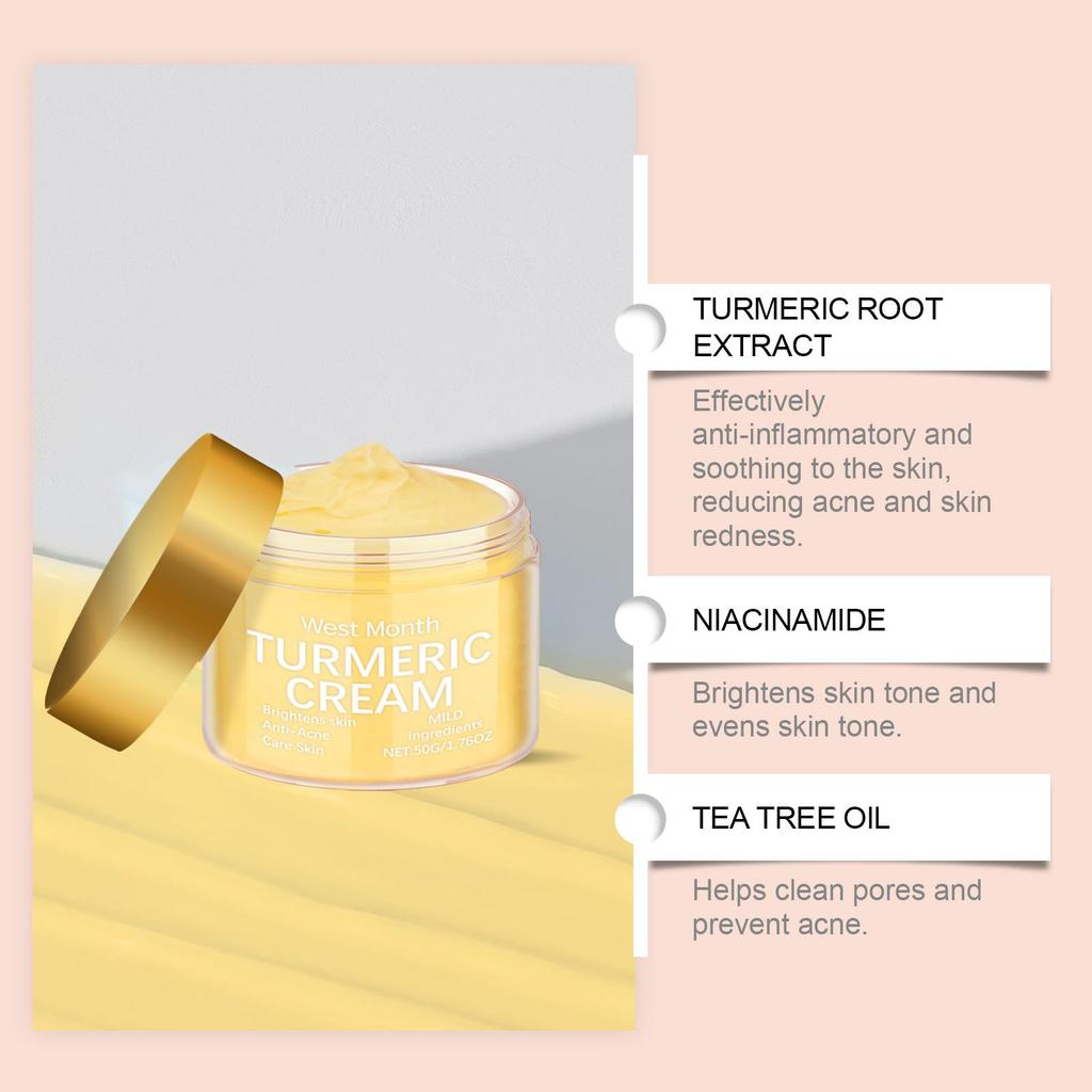 West&Month Turmeric Moisturizing Cream Brightens Complexion, Hydrates, Nourishes, and Moisturizes Skin Gentle Daily Care 50g