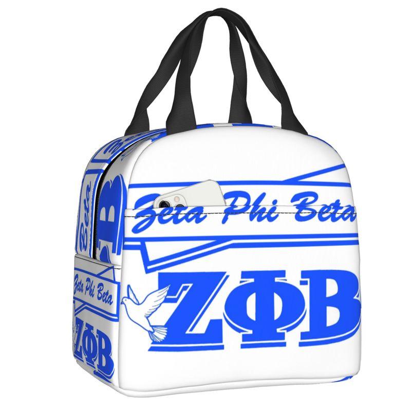 Custom Zob Zeta Phi Beta Greek Letter Insulated Lunch Bags for School Office Leakproof Thermal Cooler Bento Box Women Children
