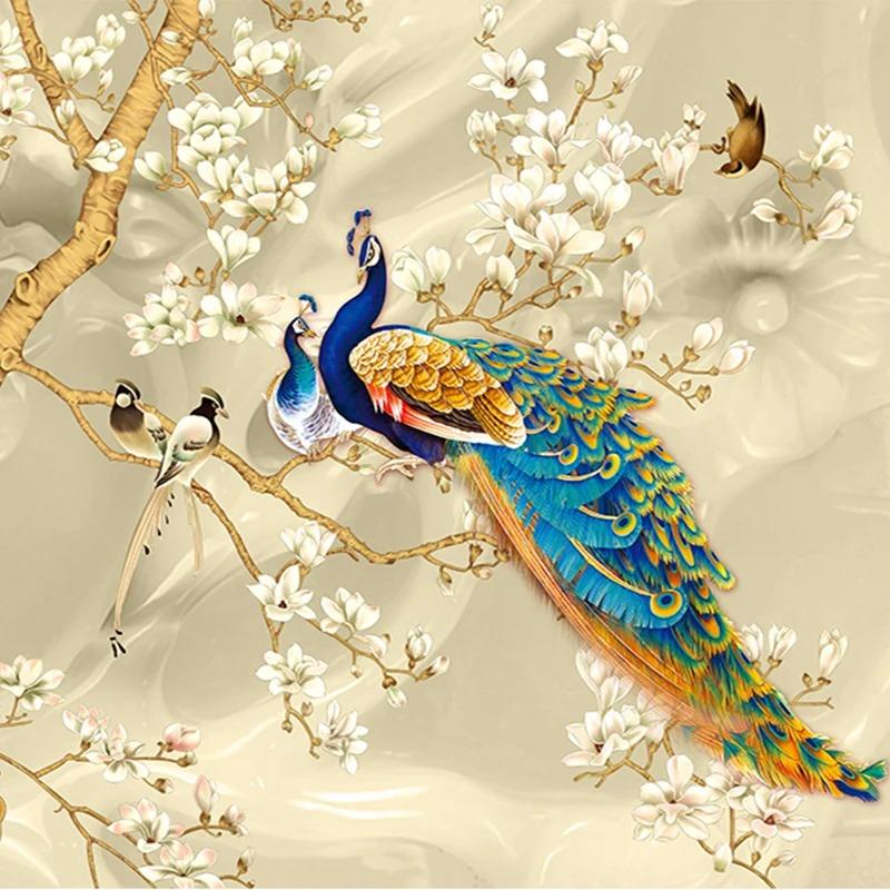 3d Stereo Magnolia Flowers Wallpaper Peacock Wall Mural Living Room Tv Sofa Background Wall Papers For Walls 3d