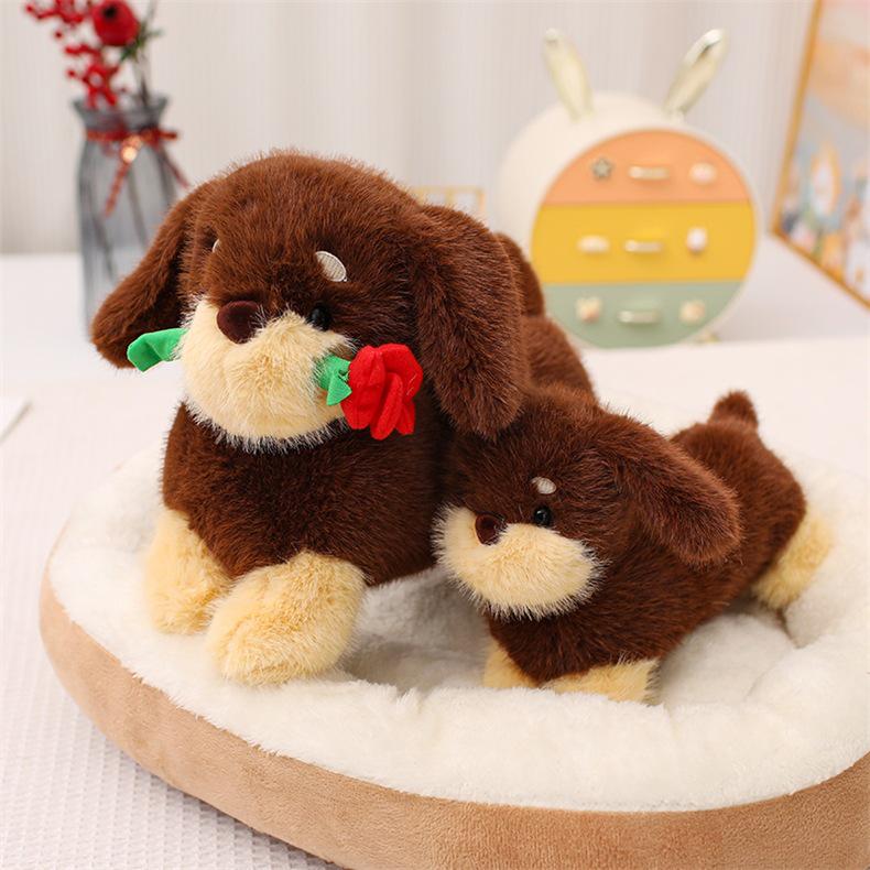 Adorable Sausage Dog Plush Toy: Cute Puppy with Rose - Ideal Gift for Girlfriend or Lover