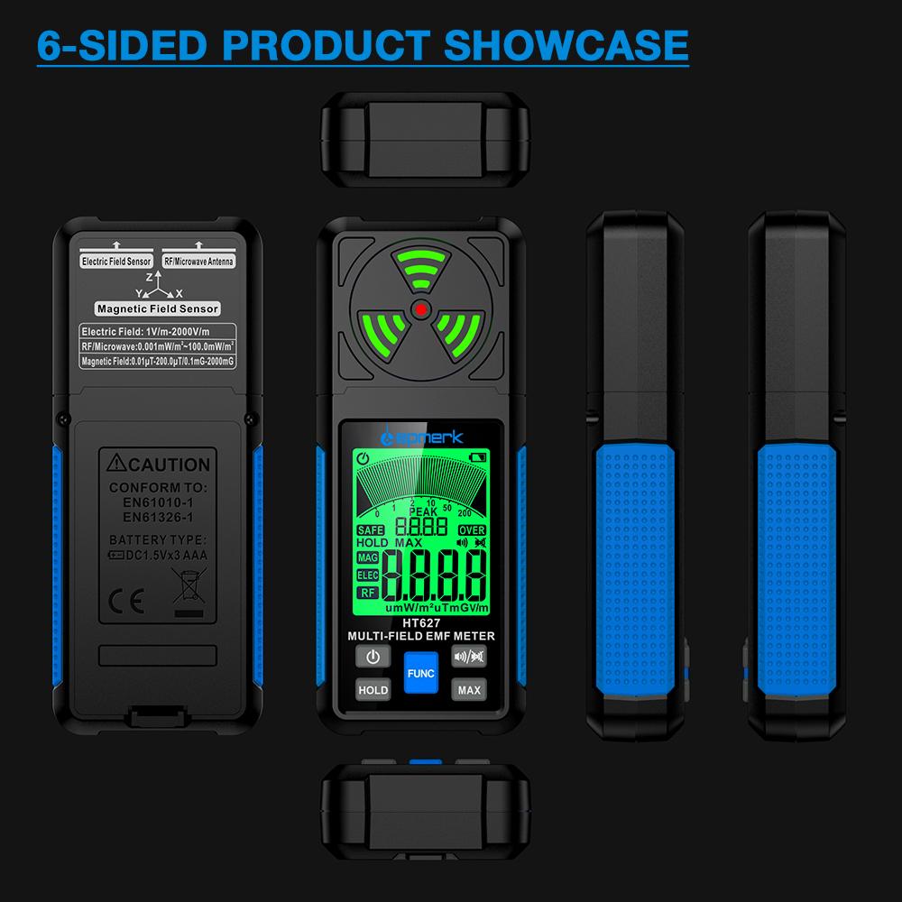 HT627 Multifunctional Electric Field Magnetic Field Radiation Detector Handheld Electromagnetic Radiation Tester EMF