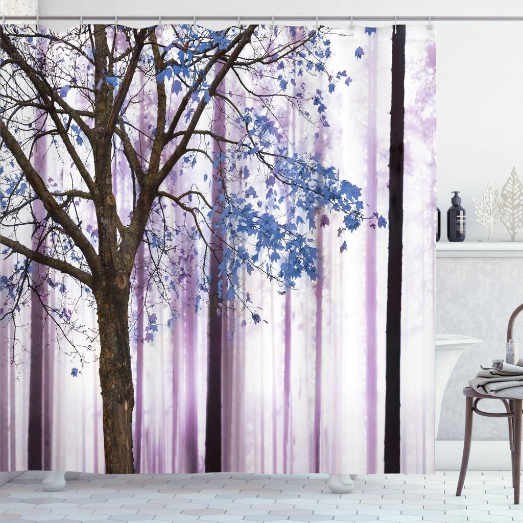 Autumn Shower Curtain,Fall Season Theme Forest Tree Leaves on An Abstract Woodland Background Bathroom Curtains with Hooks