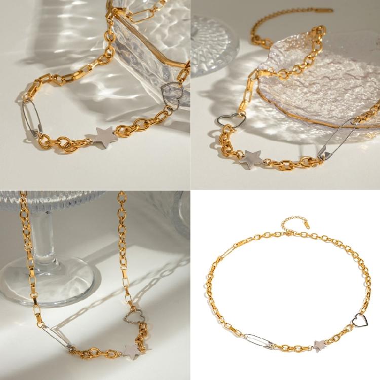 Stylish Stainless Steel Necklace Adjustable Neck Jewelry Featuring Five-pointed Star and Love Heart for Special Occasion