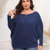 Ladies, Pullover Machine Knitted Sweater, Plus Size Women's Clothing, Autumn and Winter, Bat Sleeves, One Neck, Off Shoulder Loose Sweater
