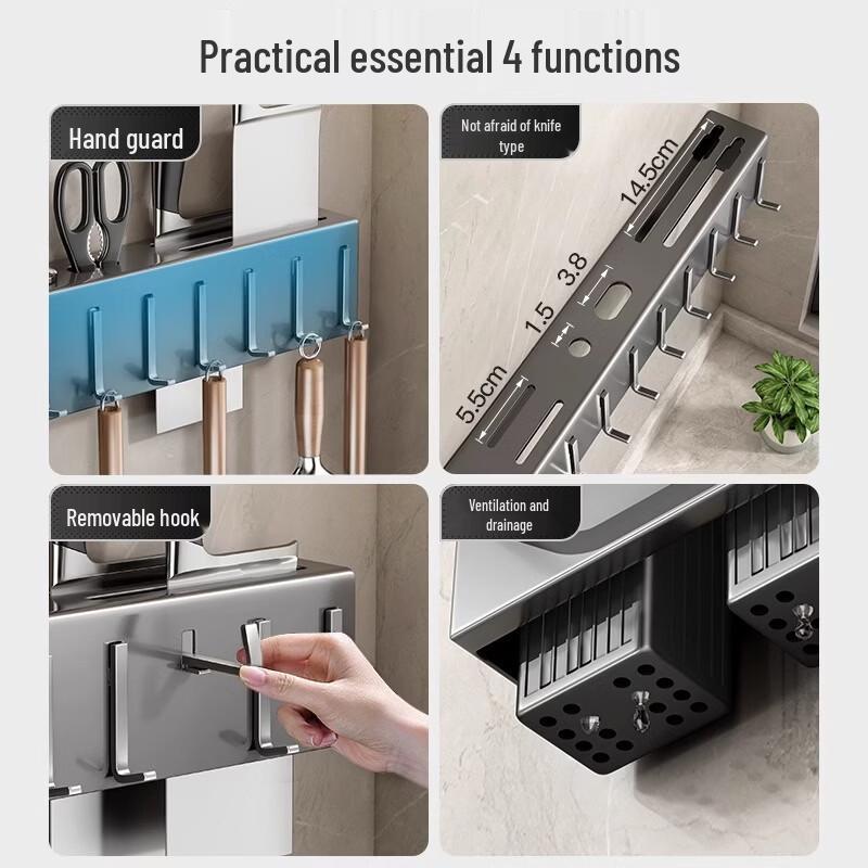 Punch-Free Wall-Mounted Kitchen Knife & Utensil Holder
