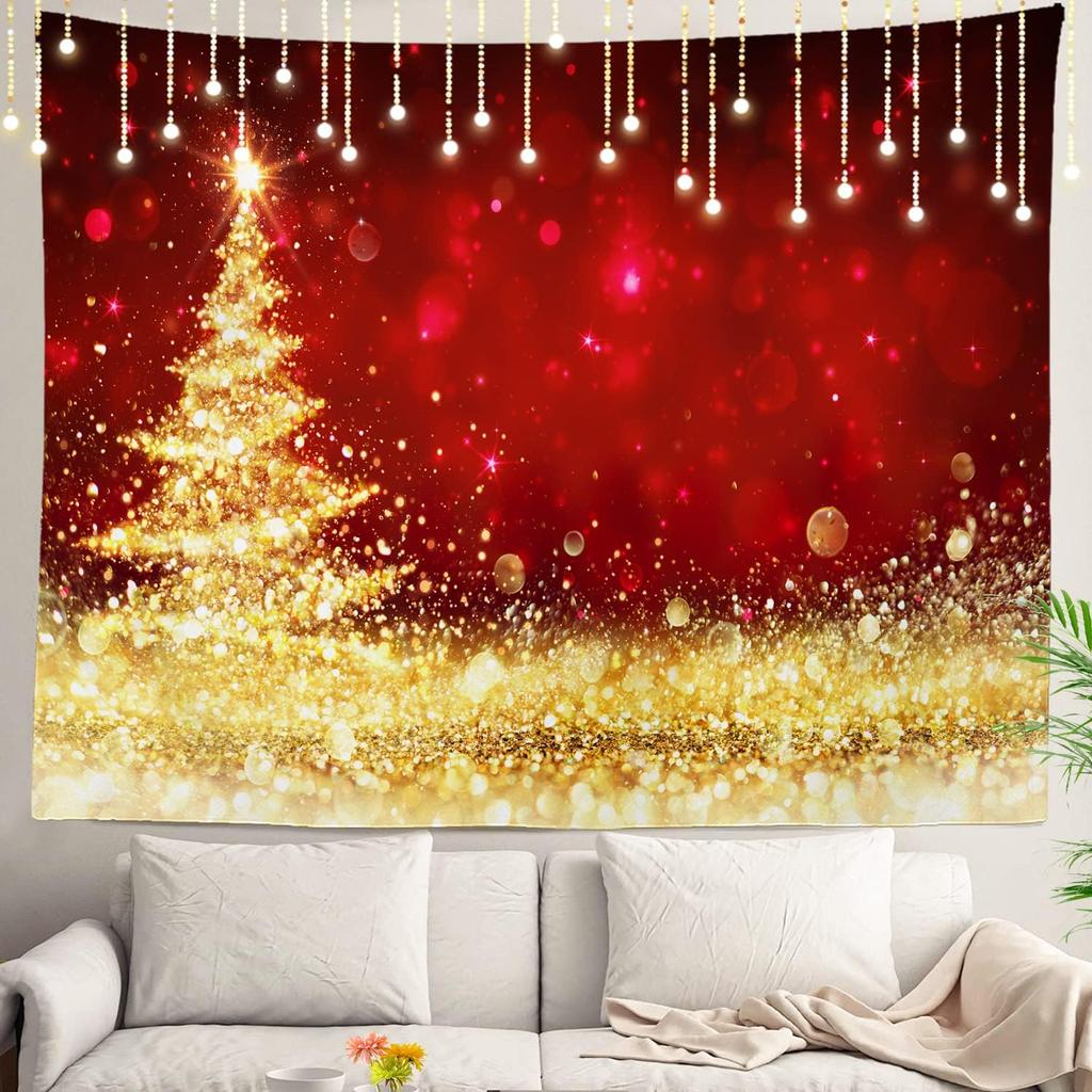 Christmas Wall Tapestry, Tree Wall Hanging Large Tapestry Decoration Polyester Fiber White Hem Around for Dorm Room Bedroom