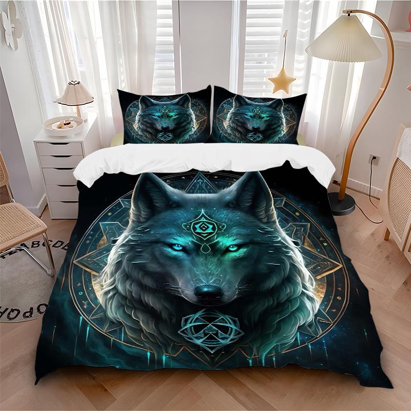 3pcs Enchanted Wolf Bedding Set - 1 Soft Quilt Cover + 2 Pillowcases, Machine Washable - Suitable for All Seasons, Perfect Gift for Friends