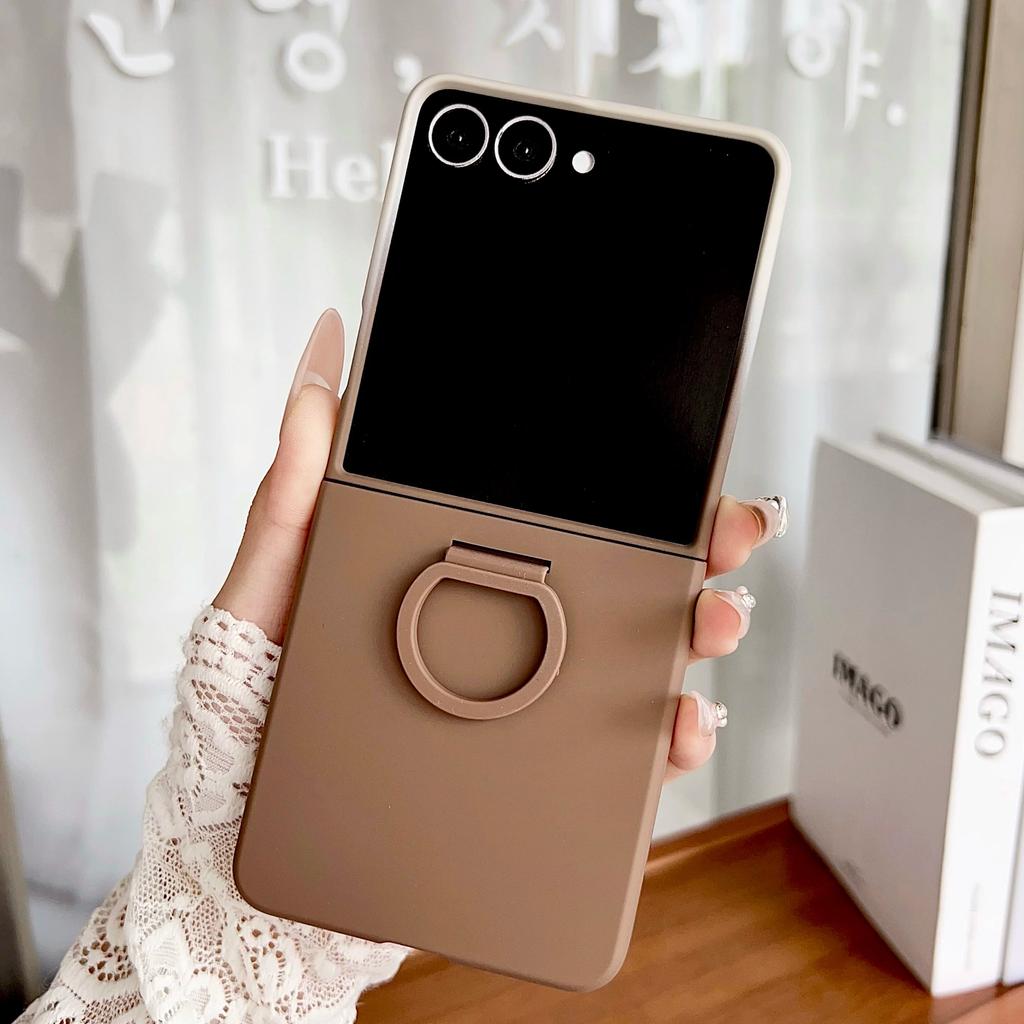 Hot Skin Feel Glass Case for Samsung Galaxy Z Flip 7 FE Fold business Fashion Ring Hinge Protective Cover for Flip5 Flip6 Cases