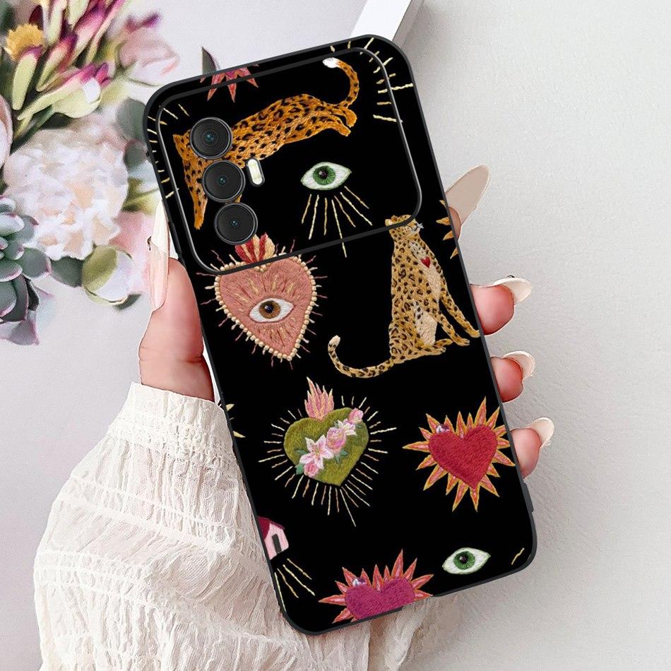 For Tecno Spark 8 Pro 8T 8P Elegant Floral Cat Phone Case For Tecno Spark8 8T 8P 8Pro Black Silicone Soft TPU Cases Bumpers