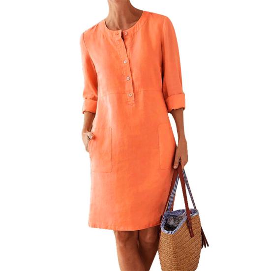 

Жіноча повсякденна сукня з довгим рукавом, на ґудзиках, з кишенями, бавовняно-лляна, вільна, довжини до коліна XL помаранчевий