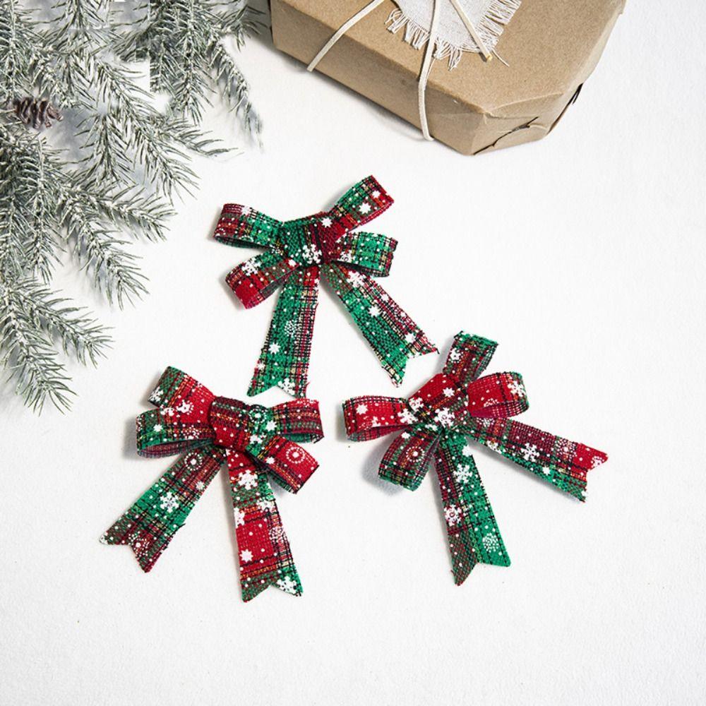 3PCS Handmade Christmas Ornaments Lattice Xmas Tree Bow Christmas Decoration Bowknot Home Decor