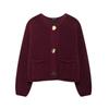 Womens Winter Solid Color Loose Fit Crew Neck Knit Cardigan Coat Streetwear