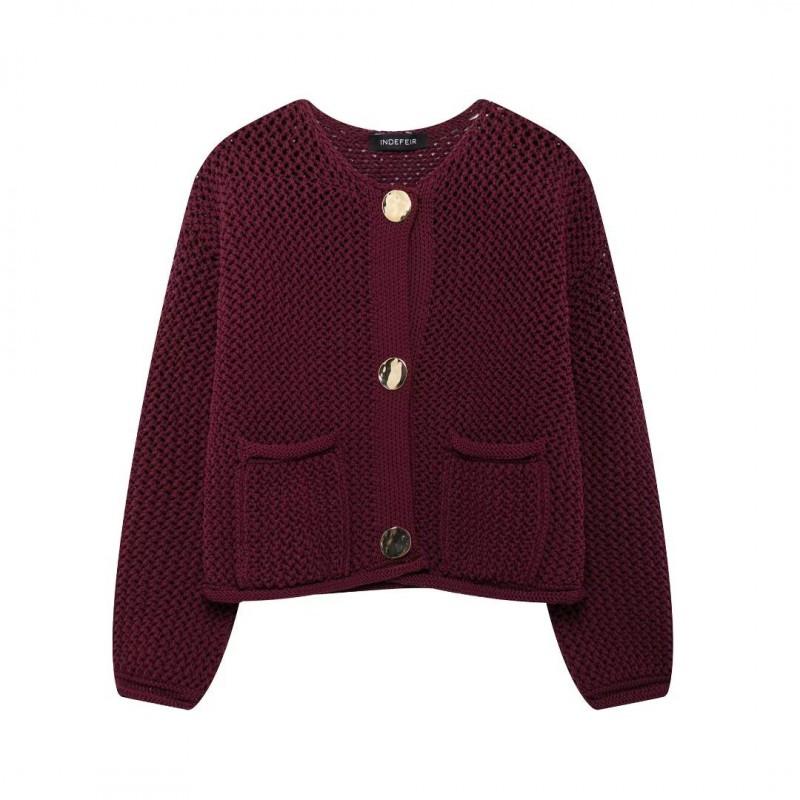 Womens Winter Solid Color Loose Fit Crew Neck Knit Cardigan Coat Streetwear