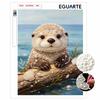 5D Framed Pearl Painting Kit Cute Sea Otter Pattern Sparkling Bead Art Canvas Ready To Display Romantic Home Decor Gift Excellent Wall Decor
