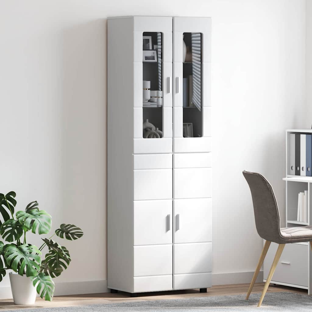 FLORIN Highboard High Gloss White 60 x 35 x 182 cm Particleboard