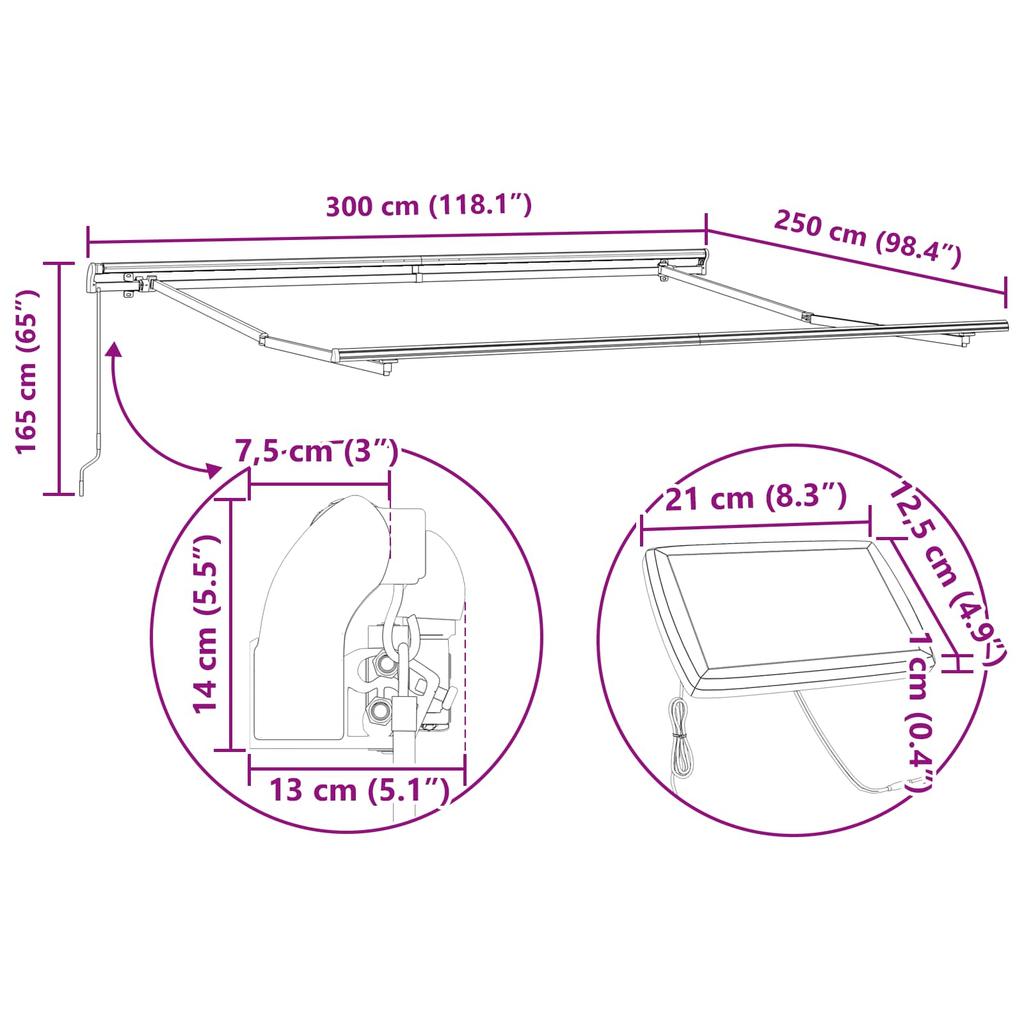 Retractable Awning Red and White 300 X 250 Cm