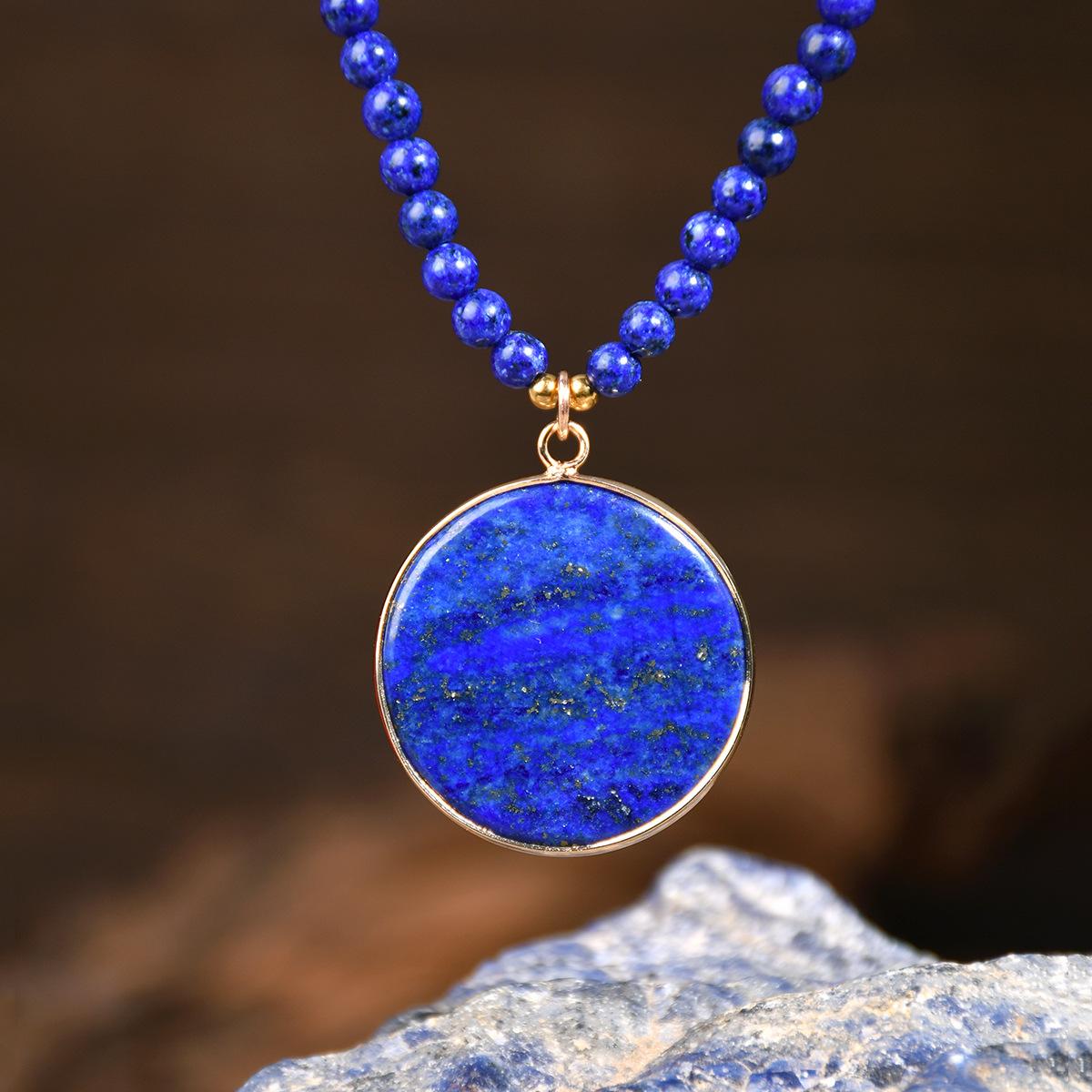 Lapis Lazuli blue Onyx Beads Necklace with Lapis Lazuli Pendant for Men and Women
