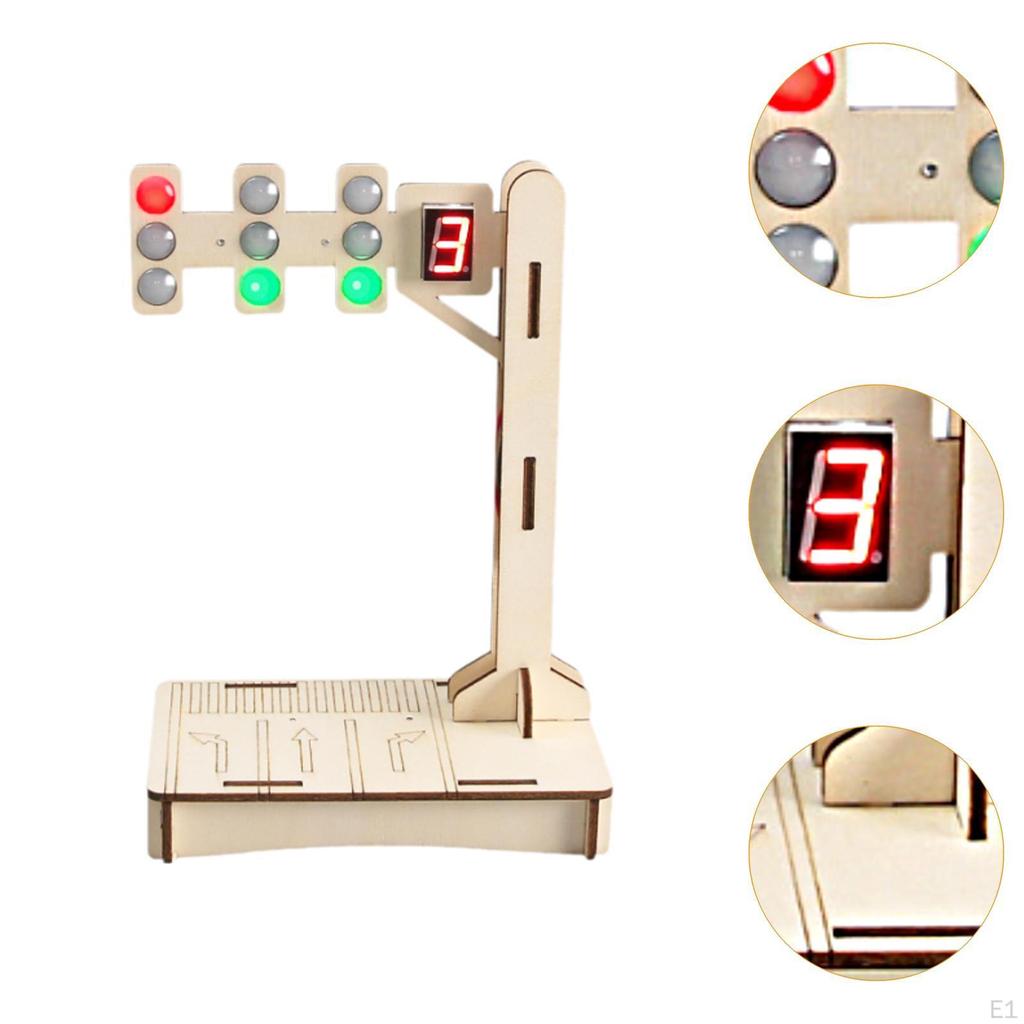 Wooden Traffic Light Model Educational Teaching Aids Handmade Craft Signal Toy DIY
