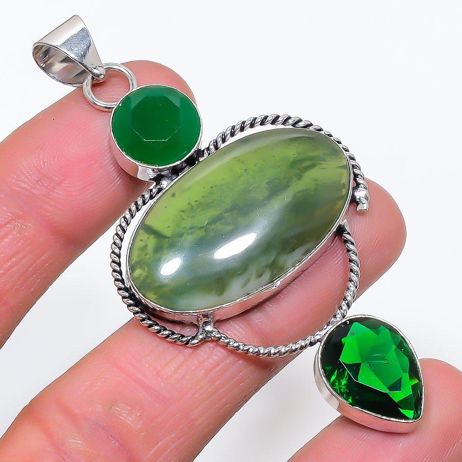 

Natural Nephrite, Diopside 925 Sterling Silver Jewelry Pendant 2.99 Y4u88