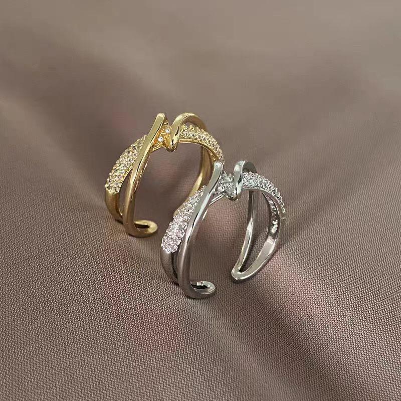Minimalist Geometric Interwoven Ring For Women Unique Crossed Band Cool Tone Elegant Statement Jewelry