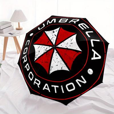 1pc Umbrella Corporation Logo Automatic Opening Folding Umbrella - Portable 3-Fold Design with Iron Frame - Outdoor, for Fans, Travelers, Daily U