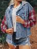 Jaqueta Jeans Patchwork Xadrez de Outono - Estilo Europeu Americano de Botão Único