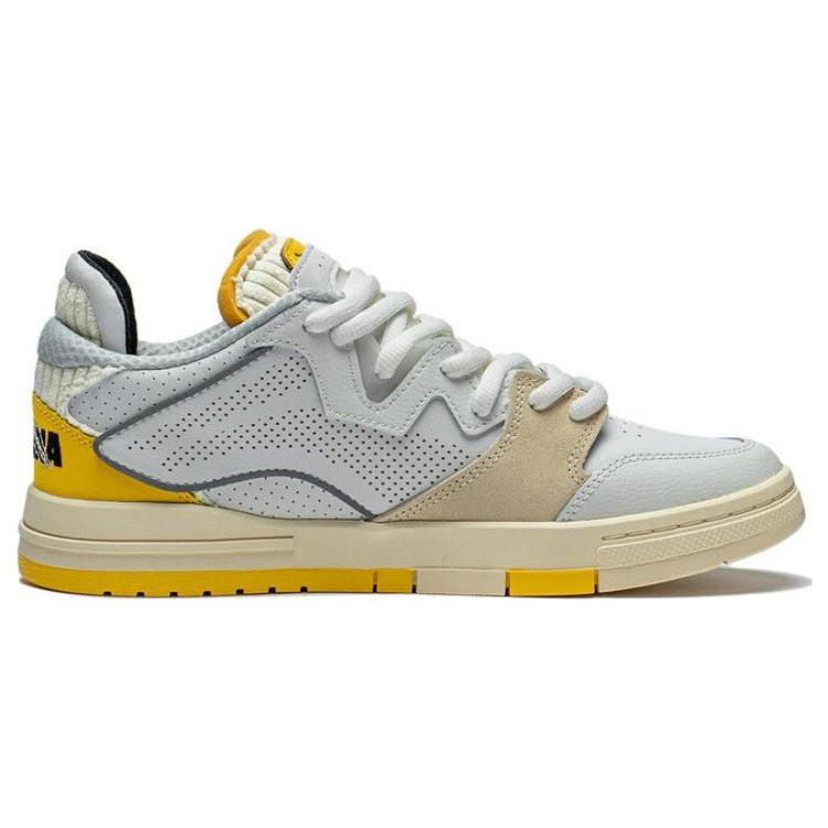 New LiNing Wave Pro Durable Breathable Low Top Skateboard Shoes Men's White Yellow AECS093-1