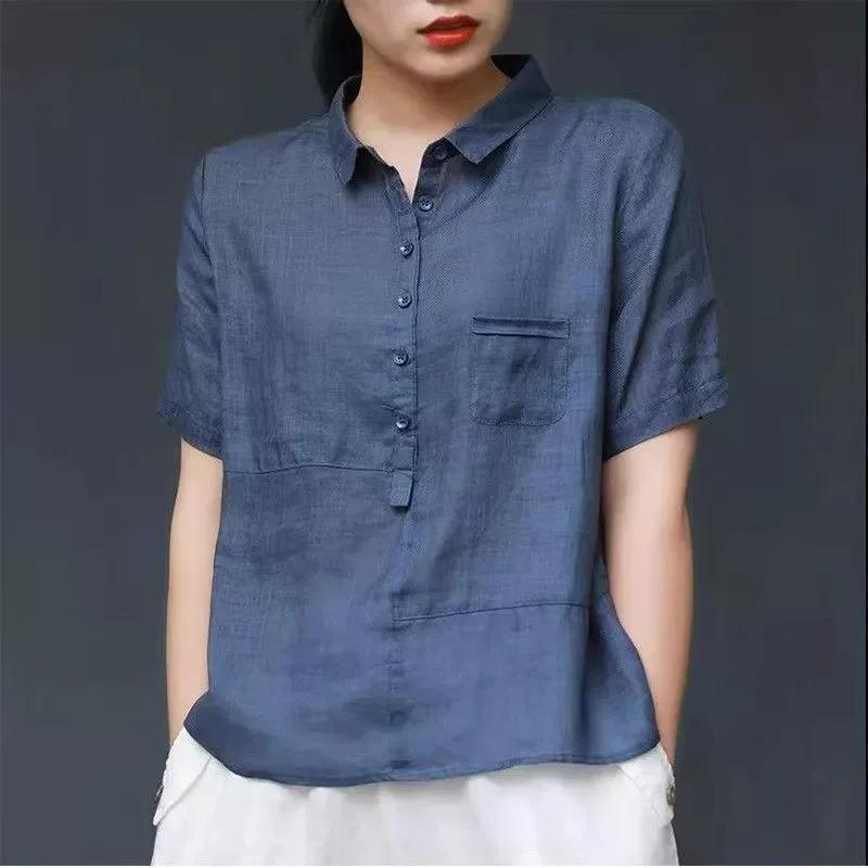 Skjorter for kvinner Damebomull og lin Kunstnerisk retro topp Bobleermer Oversize Løse Allsidige topper