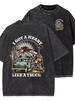 Summer Vacation Casual Washed T-Shirt Retro Fashion Print Crew Neck Short Sleeve Suitable for Everyday Wear and Commute