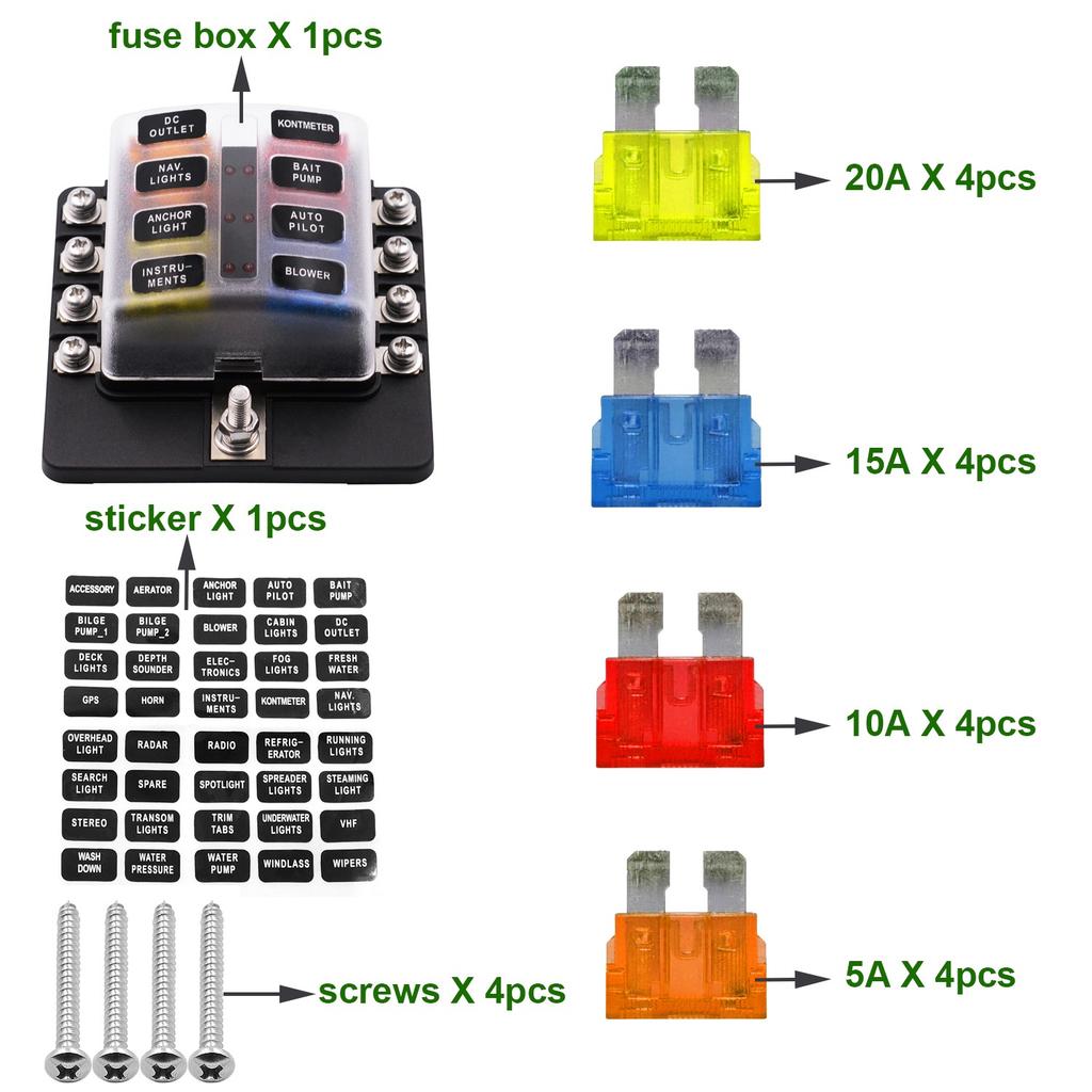 Fuse Box Holder 8 Way Screw Fuse Block for Car, Off-Road, RV, Bus, Yacht, Boat