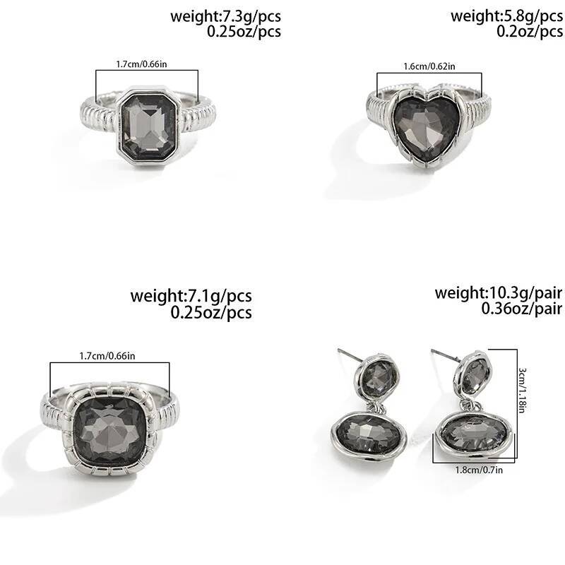 SHIXIN New Trendy Black Acrylic Rhinestone Earrings Open Rings Jewelry Set for Women 2026 New Luxury Accessories Lady Gifts