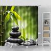 Green Bamboo Zen Shower Curtains Black Stone Pebble Massage Stone Spa Bathroom Decor Product Bath Curtain Sets With Hooks Fabric
