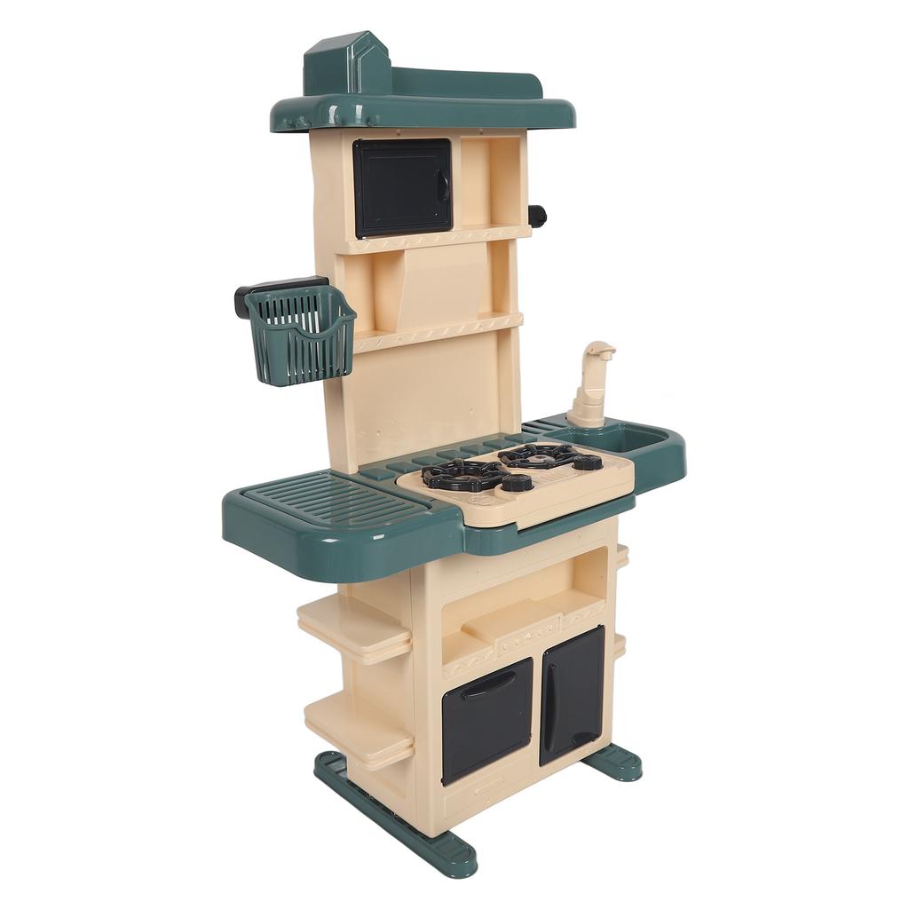 Set Jucărie Bucătărie Copii Lumină Sunet Alimente Veselă Oală Gătit Copt Jucărie Joc de Rol Verde