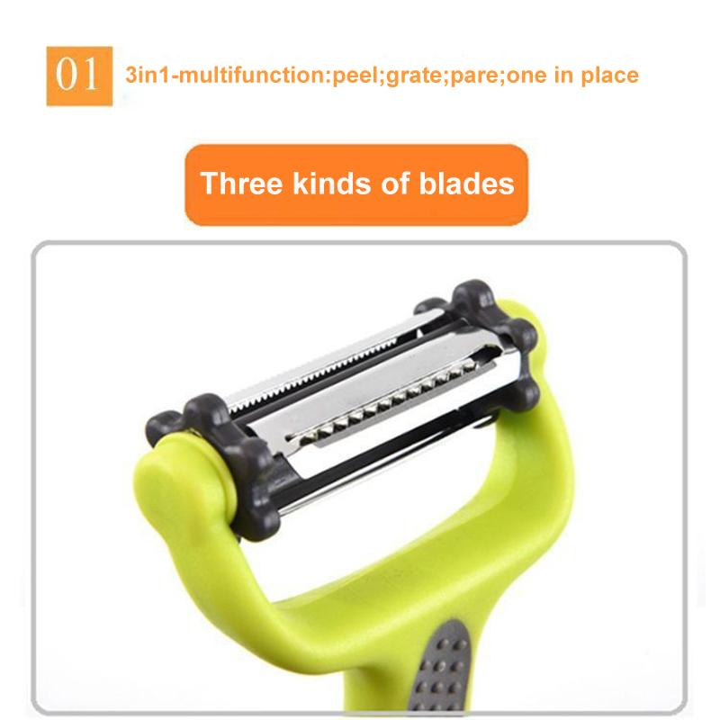 Stainless Steel Paring Knife Multi-function Rotary Peeler 3-in-1 Grater Multi-purpose Planer Kitchen Tools