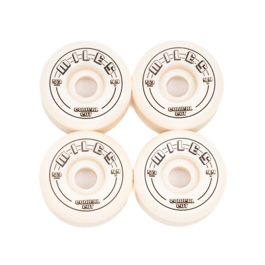 Miles Skateboard Wheels 99a 53mm Conical Hard 99 DURO CONICAL Set of 4 Skateboard Street [MILES WHEELS] (White)