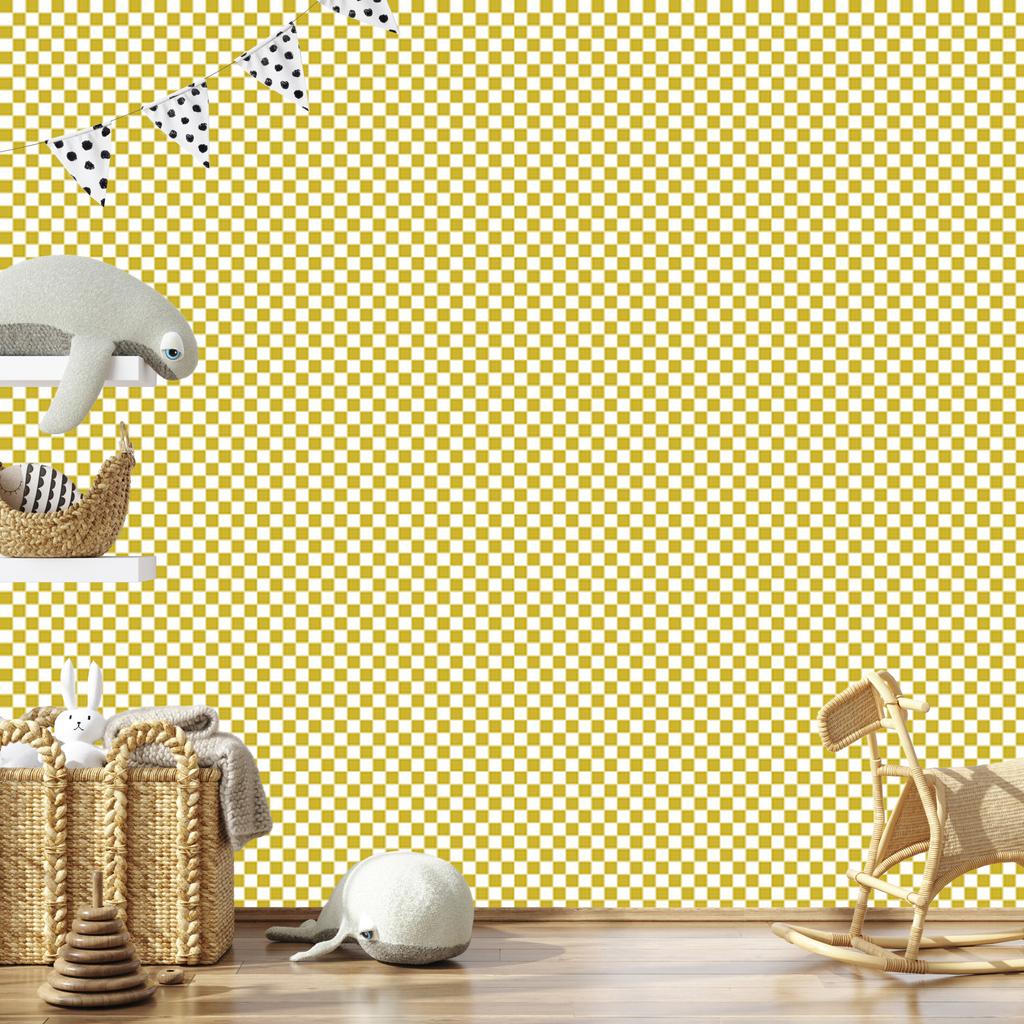 Checkerboard Wallpaper Yellow and Cream for Living Room and Bedroom 50x1000