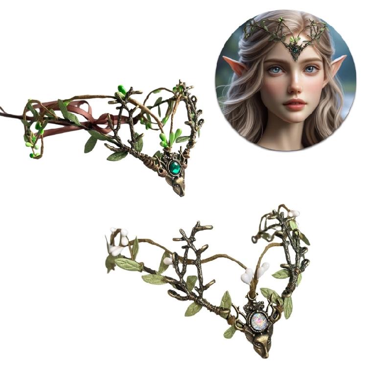 Nature Antler Vine Leaf Headband Forehead Headpiece Frontlet Hairhoop For Festival Celebration And Party Gathering