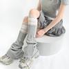 Japanese Style Mesh Patchwork Flared Leg Warmers - Light Gray Knit & White Ruched Tube Socks