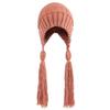Solid Color Long Twist Braid Beanie Hat Ear Flaps Knitted Hat for Outdoor Sport