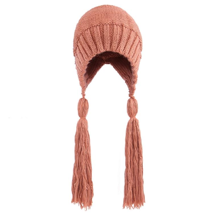 Solid Color Long Twist Braid Beanie Hat Ear Flaps Knitted Hat for Outdoor Sport