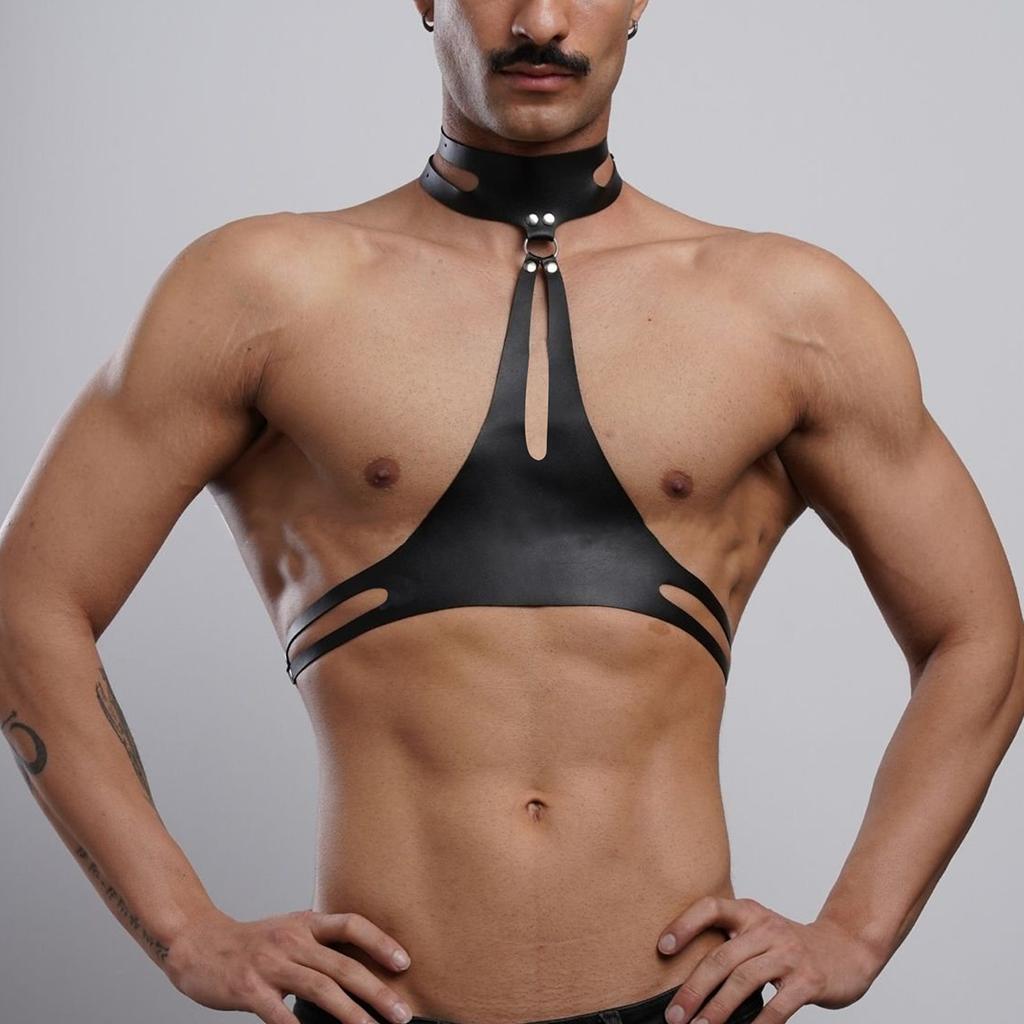 Men'S Black Pu Leather Fashionable Classic Shaping Chest Strap Holiday Decoration Accessories Daily Wear Clothing Belt