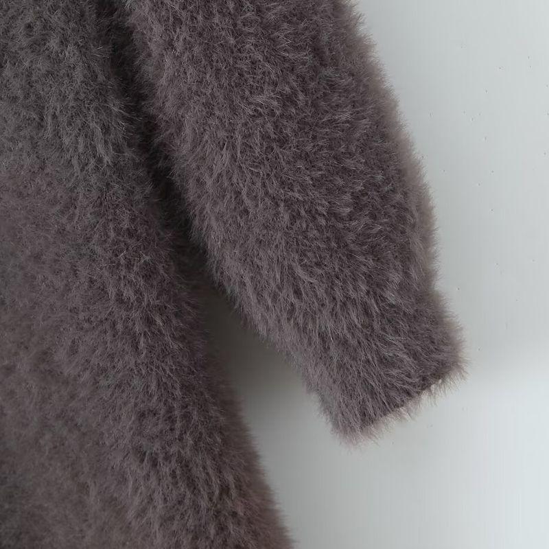 Kaslead New Women Clothes Western Style Fashion Simple Loose Mohair Long Sleeve Cardigan