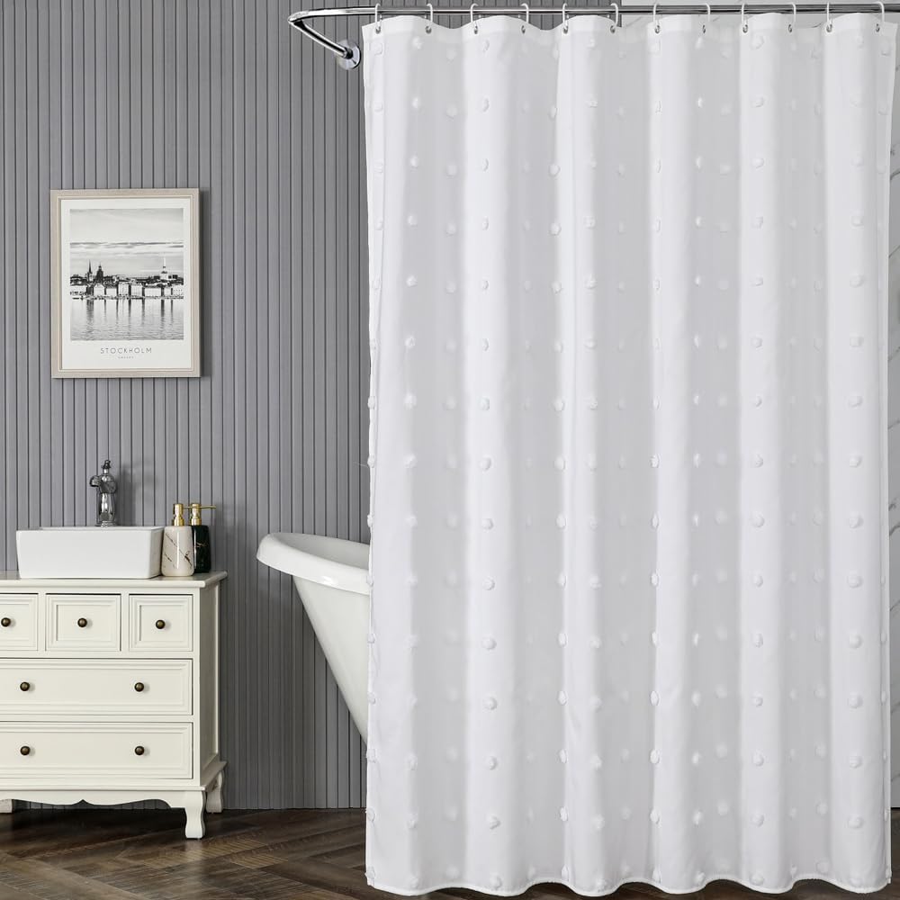 Kaxich White Polyester Shower Curtain, Waterproof Spherical Cut Flower Shower Curtains with Hooks and Weighted Hem (180x180 cm)