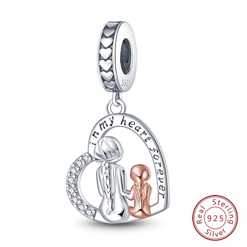 Mother'S Day Copper Pink Heart Shape Embrace Mom Charms Pendants Fit Qikaola Original Bracelet Diy Jewelry Gift