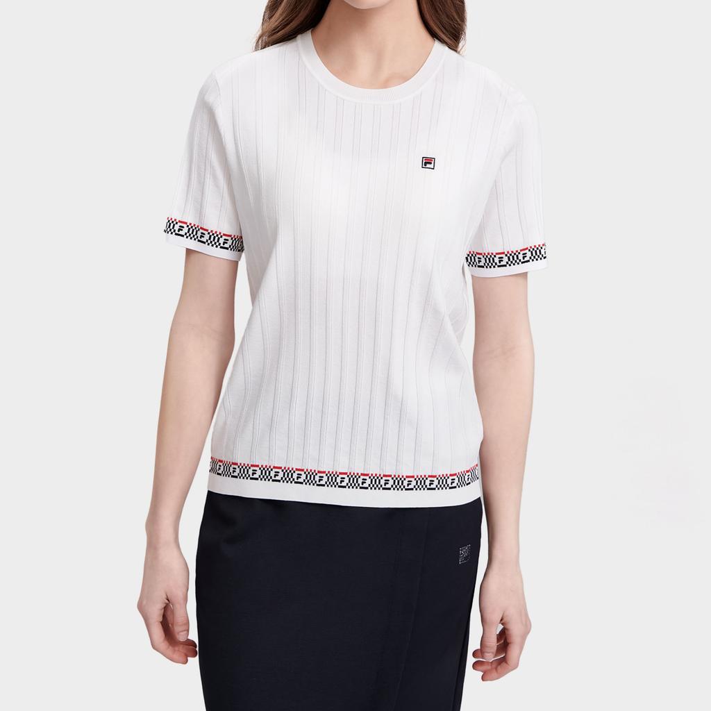 Fila Versatile Casual Short Sleeve Knit Top Women Tops Standard-White F11W321403F-WT