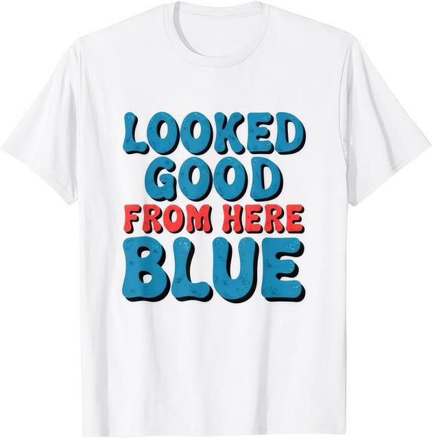 Retro Groovy Looked Good From Here Blue Funny Softball Graphic Unisex T Shirt XXXL