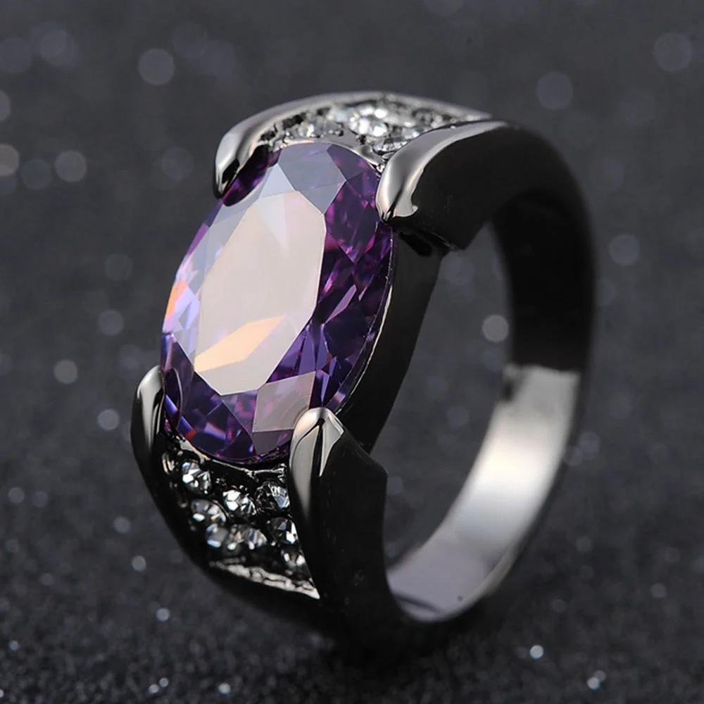 Classic Zircon Inlaid Black Ring Cross Border Men'S Ring Red Purple Crystal Rings Whole Sale Zircon Size 6-12