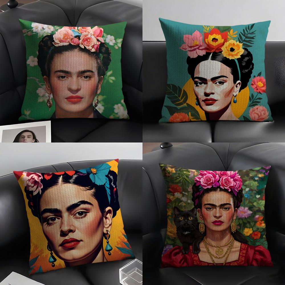 FFridas Painting Art Fashion Cushion Cover Natural Linen Organic Fabric DoubleSided Printing Sofa Home Decor Gift Pillow Case