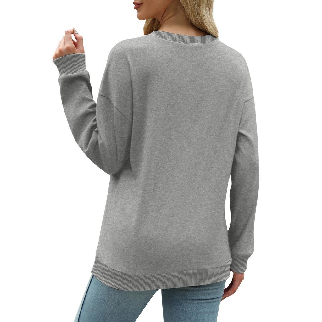 Women's Fashion Color Round Neck Long Sleeve Loose Pullover Sweatshirt Top